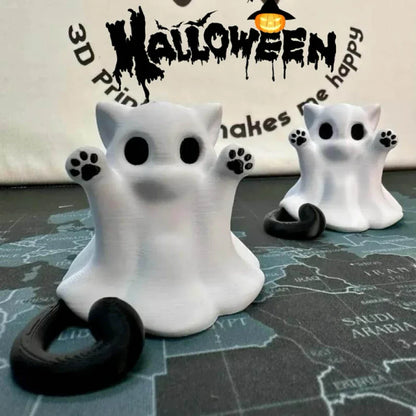 Mini Cat Ghost Ornament — Cute Halloween Desktop Decor & Spooky Collectible Figurine for Home, Office, or Gift