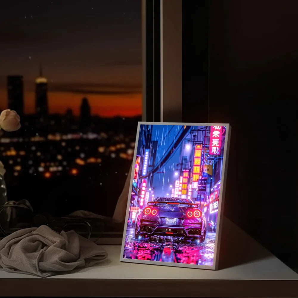 GTR Anime Racing LED Night Light – Car-Themed Bedroom Decor Lamp for Anime Fans, Ambient LED Lampara de Noche & Gift Light