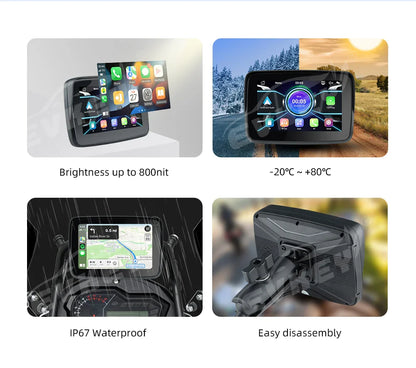 EVKEY MTC13 Motorcycle Navigation Display - Waterproof CarPlay Screen, Portable Wireless Monitor with Android Auto