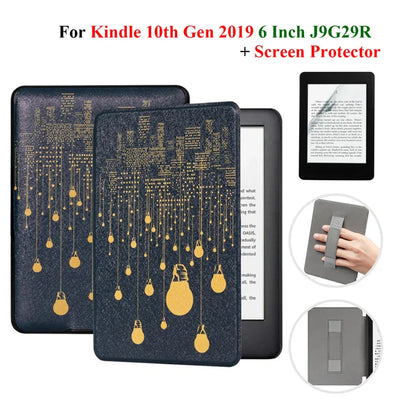 Kindle 10th Gen 6" Leather Case – Hand Strap & Screen Protector Cover with Wake/Sleep Function (2019, J9G29R)
