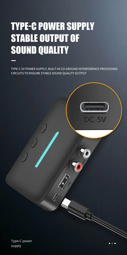 USB Bluetooth 5.3 Audio Receiver Adapter with 3.5mm AUX RCA | Wireless Music Streaming & U-Disk Playback for Desktop Speakers and Amps