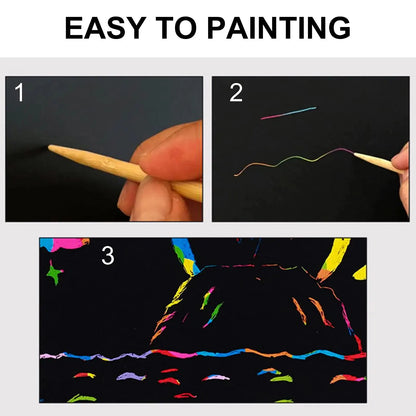 2 Pack Rainbow Scratch Paper Art Book: Children's DIY Rainbow Art Paper Card with Wood Stick - Neon Scratch Book