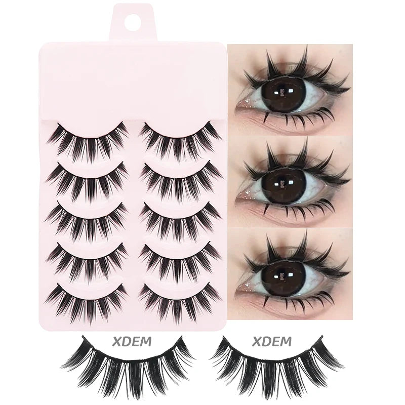 DINGSEN 5 Pairs Manga Style False Eyelashes — Soft, Natural, Long Anime Wispy Strip Lashes for Makeup