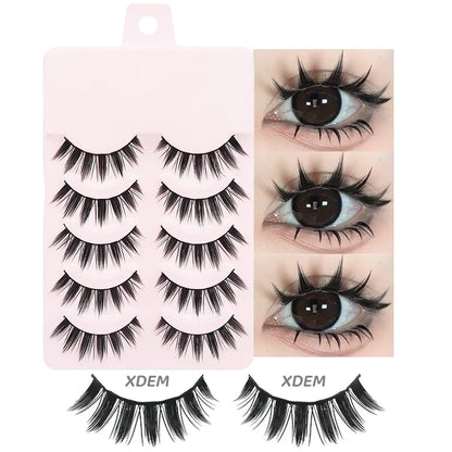 DINGSEN 5 Pairs Manga Style False Eyelashes — Soft, Natural, Long Anime Wispy Strip Lashes for Makeup