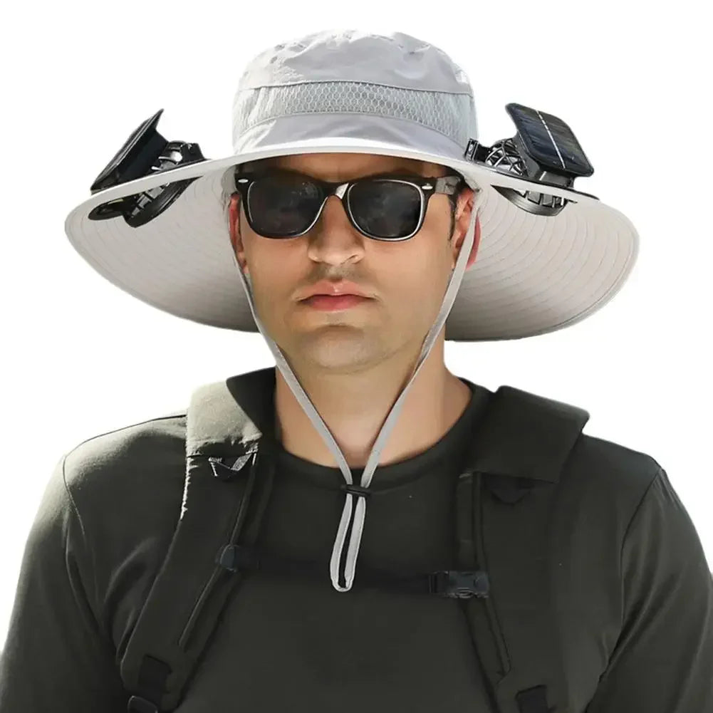 Men’s Wide Brim Solar Fan Hat – UPF50+ Sun Protection, Dual Power USB Adjustable Outdoor Hat for Beach & Fishing