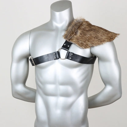UYEE Men's Medieval Viking Fur Shawl – Barbarian Shoulder Cowl Mantle with Chest Belt & Fur Capelet for Cosplay