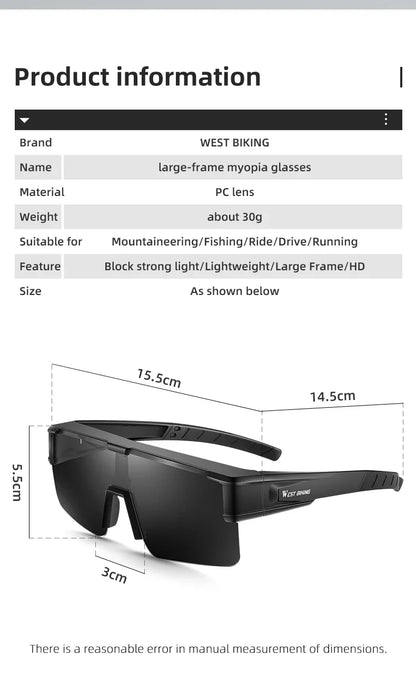 WEST BIKING Large Frame Cycling Glasses — Polarized Photochromic Sunglasses Fit Over Myopic Goggles