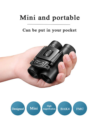 900x25 HD Zoom Portable Binoculars: Powerful Long-Range BAK4 Telescope Jumelles - Folding Low-Light Binoculars for Hunting, Camping