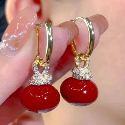 French Retro Drop Earrings – Glazed Semi-Circular Zircon Inlaid Luxury Earrings for Women, Perfect Party Jewelry