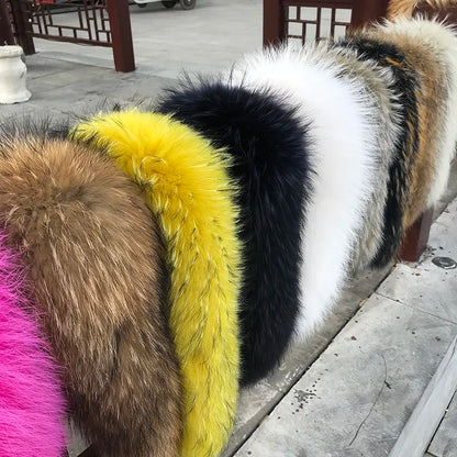 Natural Raccoon & Fox Fur Scarf – Luxury Women’s Winter Fur Collar and Hood Trim for Coats & Jackets