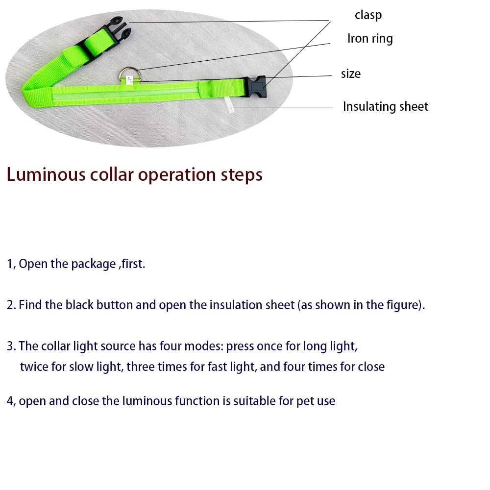 Nylon LED Night Safety Dog Leash: Flashing Glow-in-the-Dark Luminous Fluorescent Pet Collar