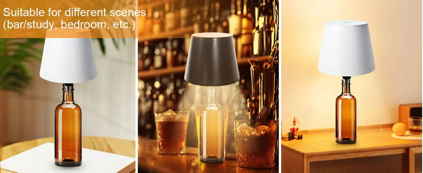 USB Rechargeable Bottle Lamp — Touch Control 3-Color Stepless Dimming Night Light for Wine Bottles & Desk