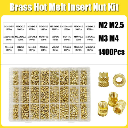 Brass Threaded Insert Nut Kit M2–M8 – Heat Set Knurled Copper Nuts for 3D Printing & Plastic Injection
