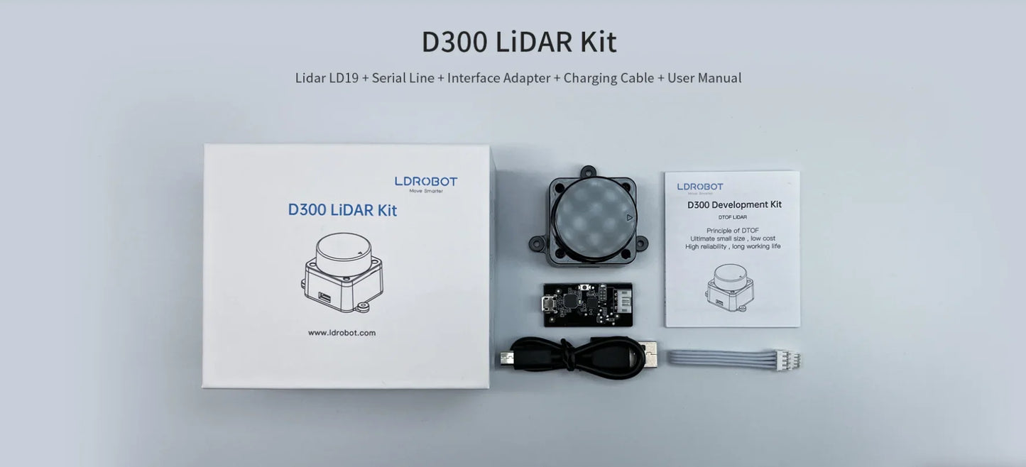LDROBOT D500 360° Lidar Scanner — TOF Laser Radar 30000Lux, ROS1/ROS2 Compatible, Indoor & Outdoor Replacement for D300 Kit