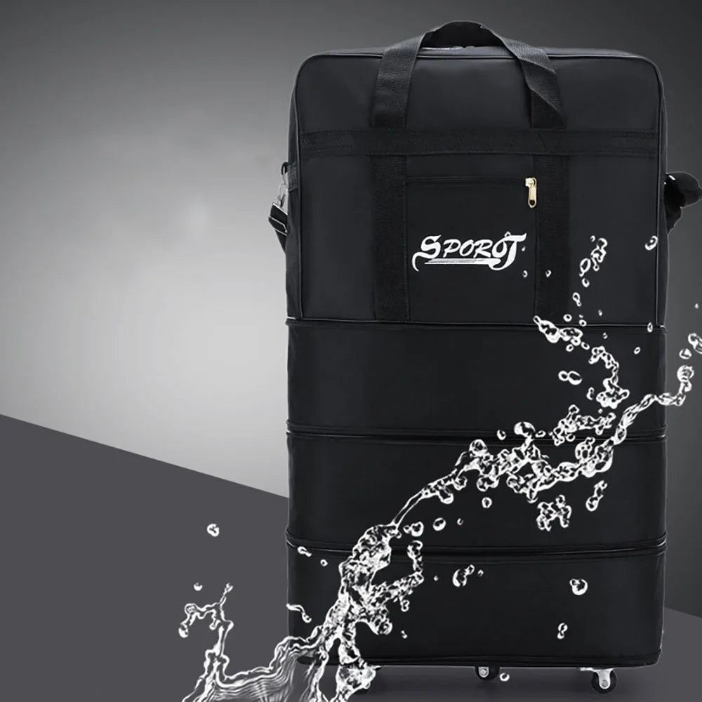 Expandable Foldable Wheeled Travel Trolley Bag – Versatile Unisex Black Luggage Suitcase for Weekend & Overnight Trips