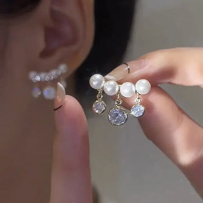 Korean Vintage Pearl & Crystal Earrings for Women — Luxury Zircon Flower, Butterfly & Leaf Stud Jewelry