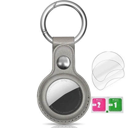 Airtag Holder Keychain — Genuine Leather Handmade Case, Scratch-Resistant Key Ring for Dog Collar & Luggage Cover