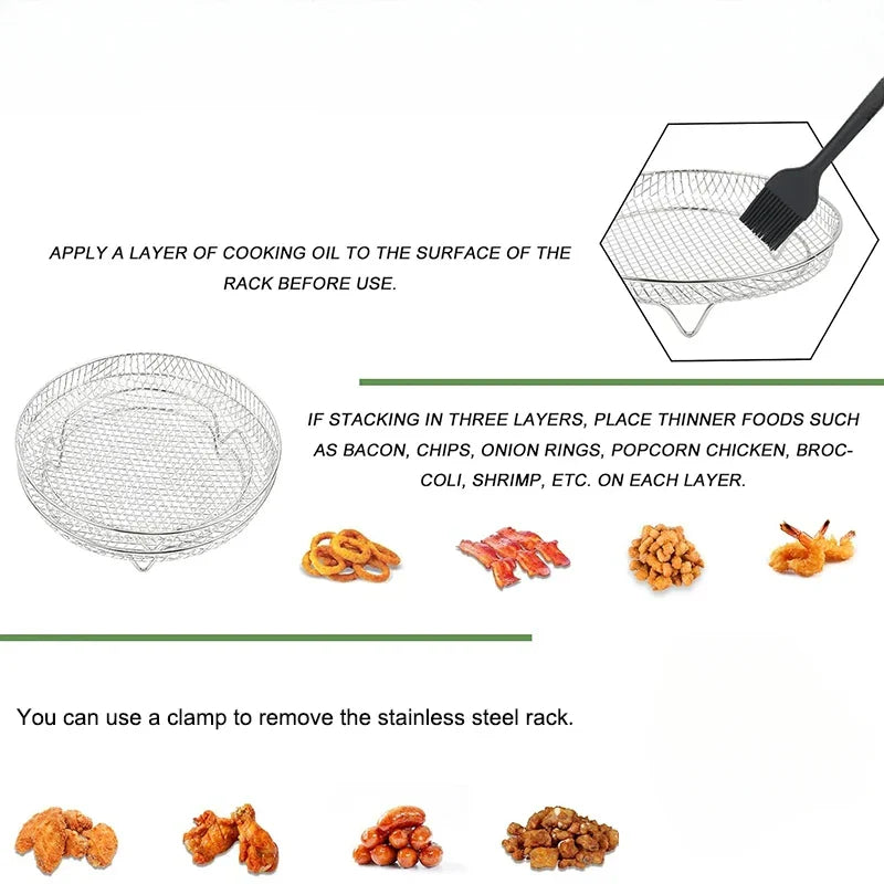 3-Layer Stackable Air Fryer Rack – 304 Stainless Steel Grilling & Steaming Rack for Oven & Cooking Tools