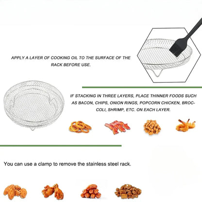 3-Layer Stackable Air Fryer Rack – 304 Stainless Steel Grilling & Steaming Rack for Oven & Cooking Tools