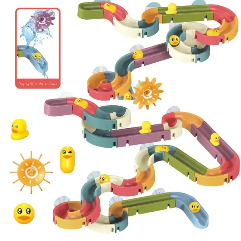 Baby DIY Bath Track Toy Set - Suction Cup Slide Assembly Duck Water Toys for Bathtub Shower Fun