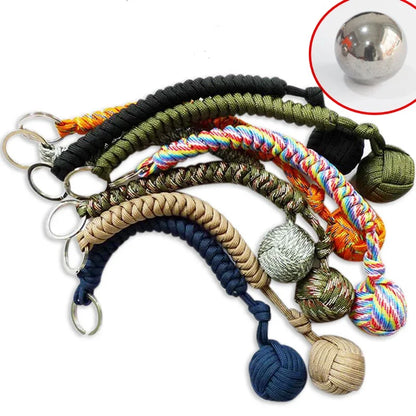 Black Monkey Fist Steel Ball – Outdoor Self-Defense Keychain for Survival & Personal Protection