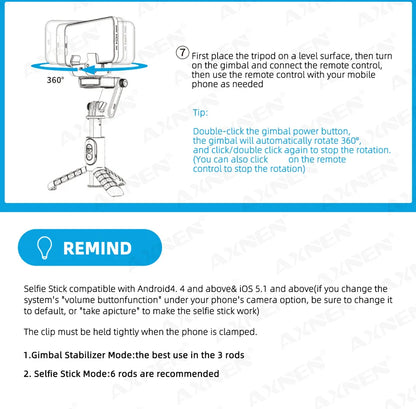 360° Rotation Gimbal Stabilizer & Selfie Stick – Tripod for iPhone & Smartphone Live Photography