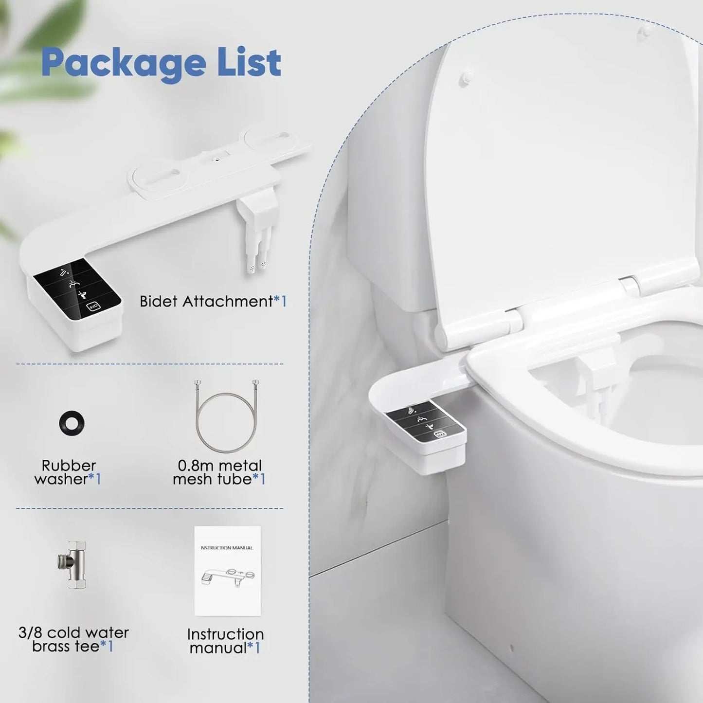 ITAX Self-Cleaning Bidet Attachment – Non-Electric Ultra-Thin Dual Nozzle with Side Arm Control for Toilet Seat