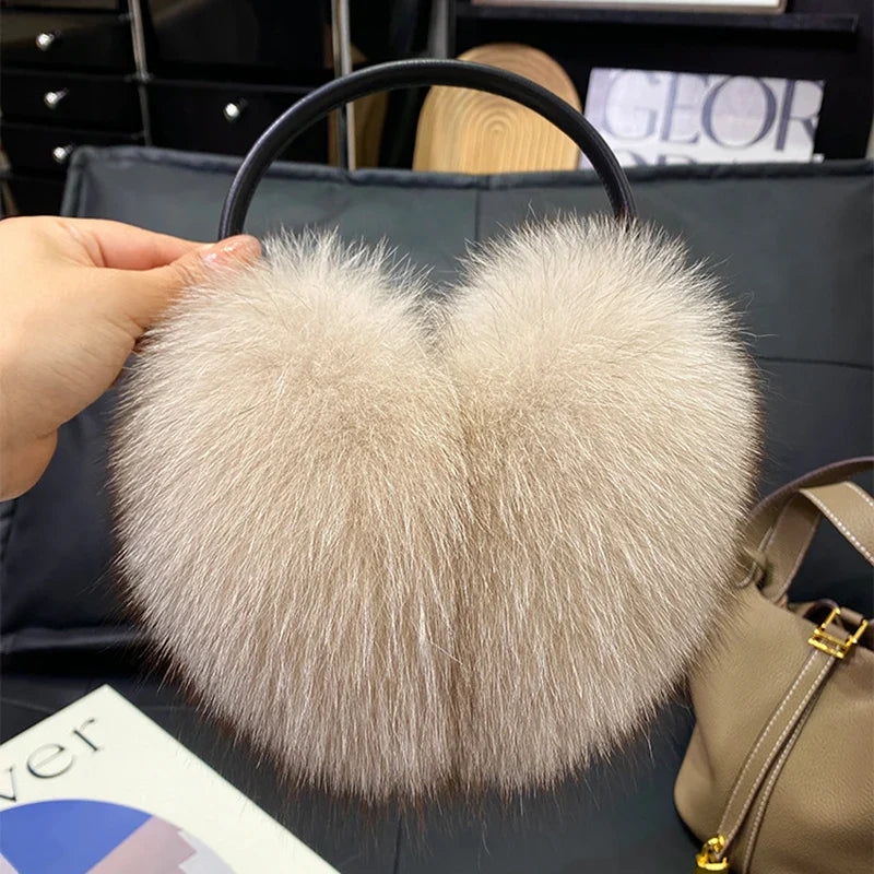 Women’s Winter Real Fox Fur Earmuffs & Scarf – Dual-Use Plush Outdoor Warmer with Genuine Fur