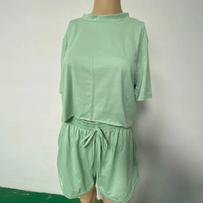 Women’s Summer Two-Piece Set – Crew Neck Short Sleeve Pullover Top & Shorts Casual Matching Outfit Lounge Wear