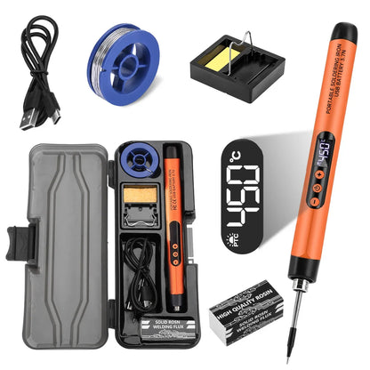 USB Type-C Mini Soldering Iron Kit – Portable Adjustable Temperature Electric Soldering Tool with 600mAh Battery for Home & DIY Repair