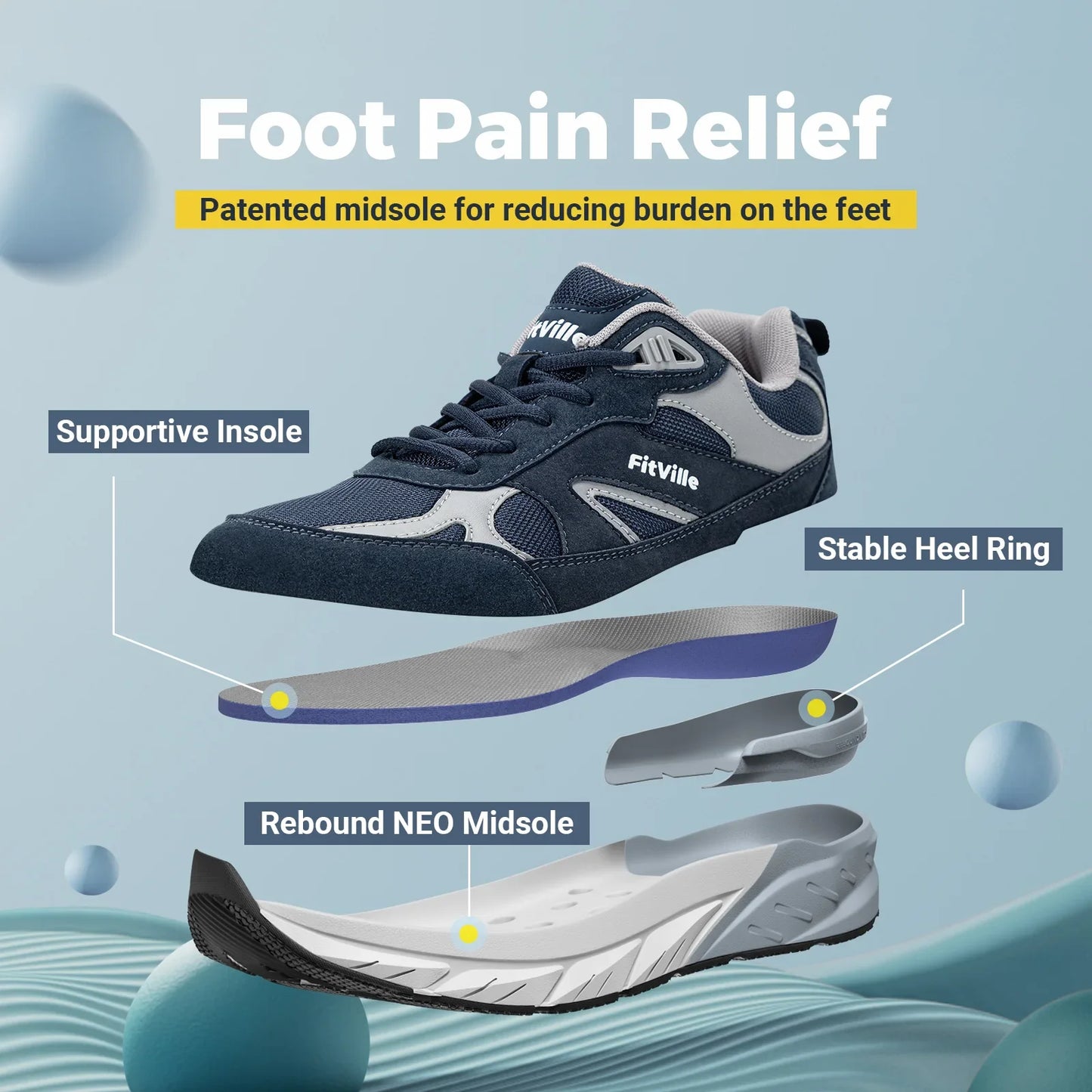 FitVille Wide Width Men’s Walking Shoes – Arch Support Sneakers for Flat Feet, Heel Pain & Plantar Fasciitis Relief
