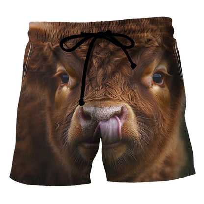 Funny Cow Print Beach Shorts - Men’s 3D Animal Print Summer Swim Trunks