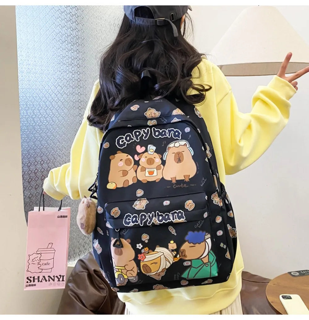 Cute Capybara Backpack | Large Capacity, Breathable Nylon Schoolbag for Students, Women & Girls, Ultra-Light Book Bag