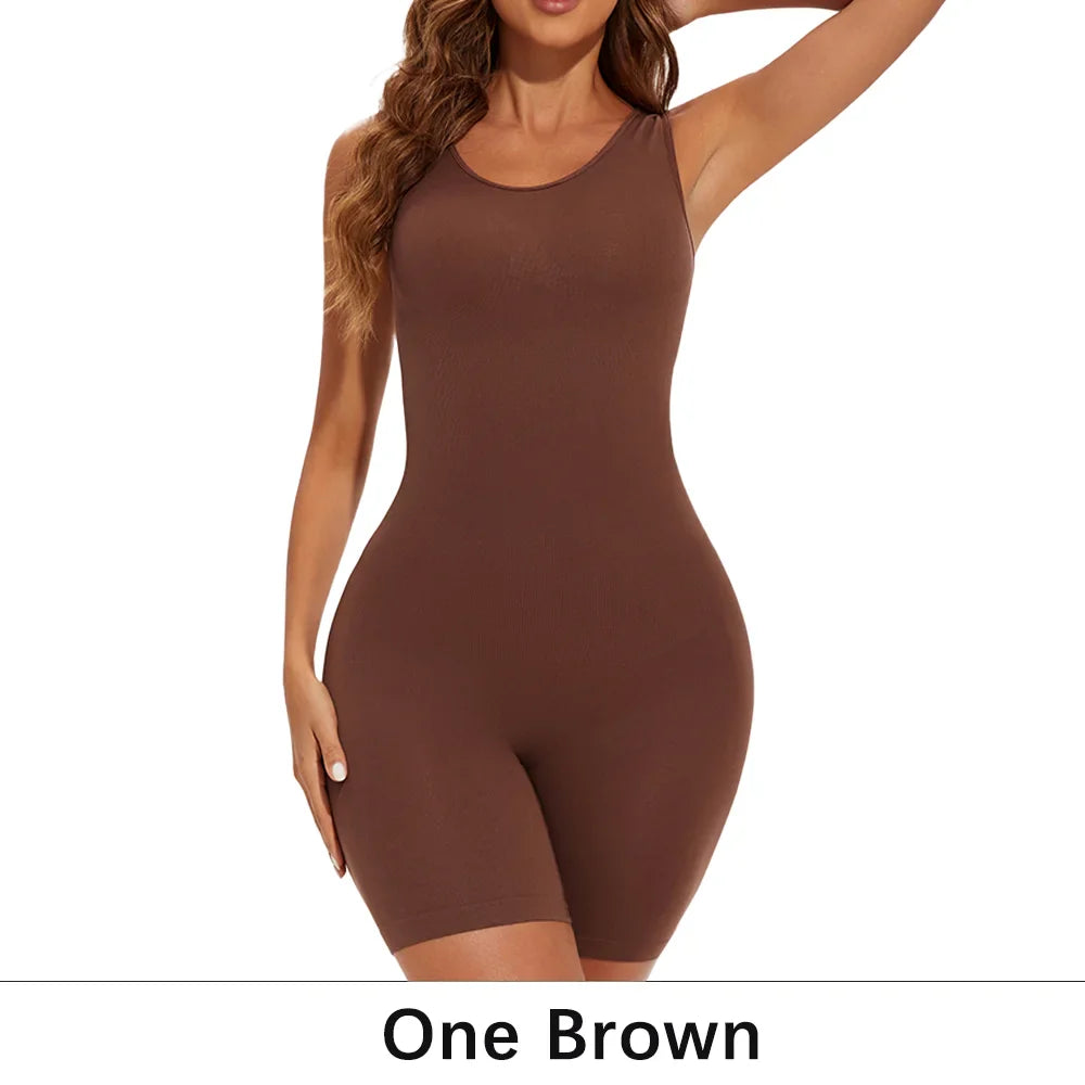 POKARLA Sexy Full Coverage Bodysuit – Seamless Thigh Slimming Wide Shoulder Shapewear Jumpsuit