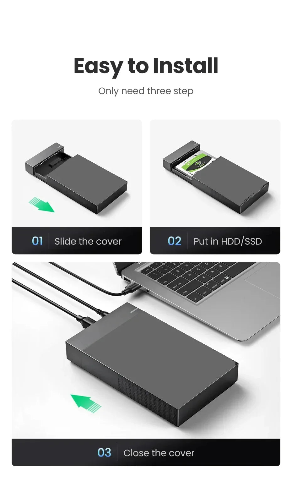 3.5 Inch HDD Case USB 3.0 to SATA External Hard Drive Enclosure | Supports Up to 10TB