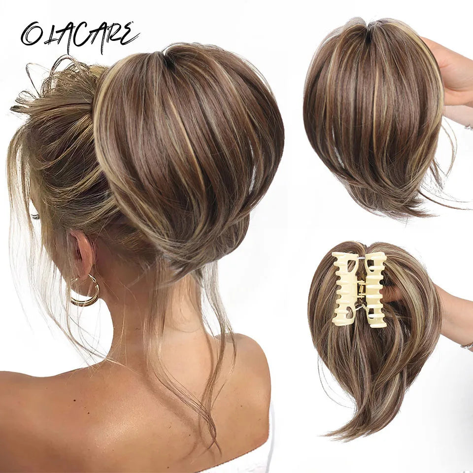 Messy Bun Hair Piece – Claw Clip-in Short Straight Ponytail Extension, Tousled Updo Bun for Women & Girls