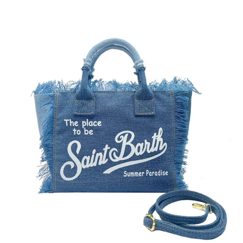 SAINT BARTH Houndstooth Crossbody Bag – Small Cotton Linen Handmade Tote with Tassels for Women