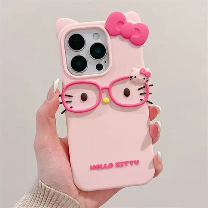 3D Glasses Cat Silicone iPhone Case — Cute Shockproof Phone Cover (Fits iPhone 4/4S/5/5S/SE/7/8/11–17 Pro Max)