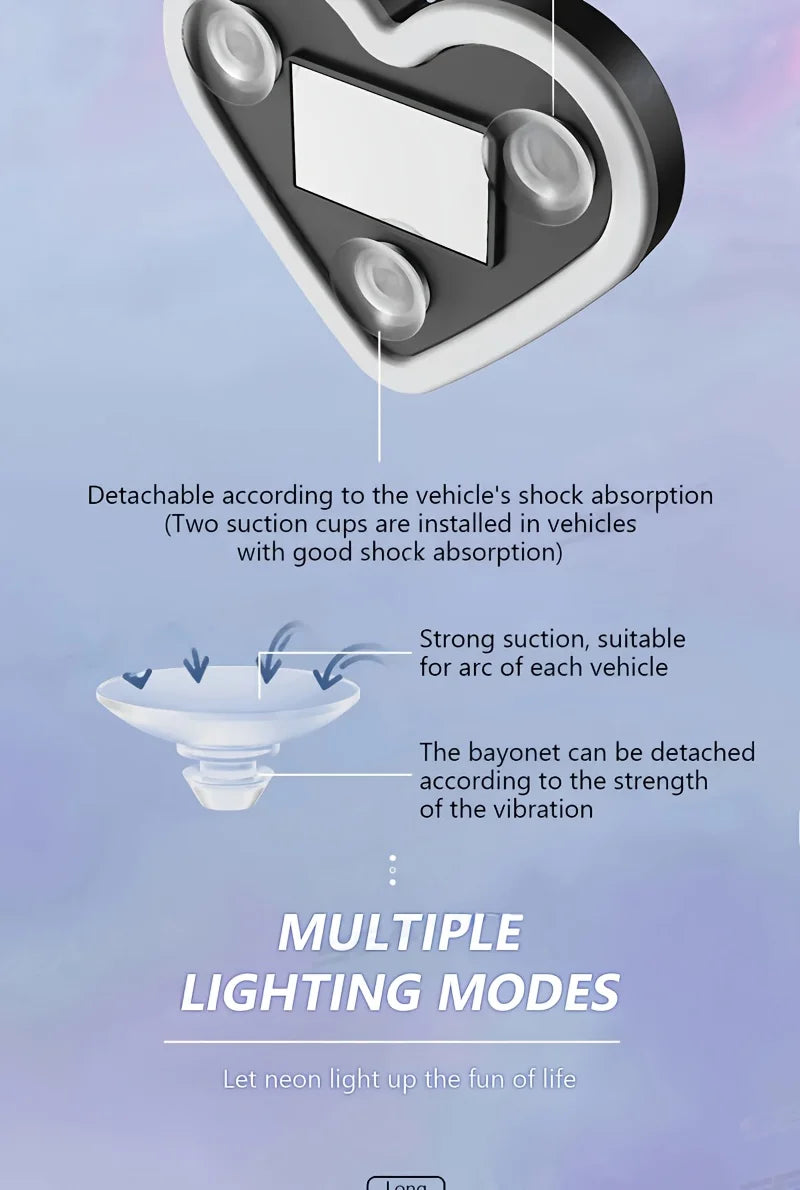 Solar-Powered LED Car Window Neon Lights — Heart-Shaped RGB-Free Color-Changing Interior Atmosphere Light