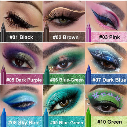 14 Color Metallic Eyeliner Pen – High Pigmented, Pearly Shimmer, Smokey & Punk Style, Long-Lasting & Waterproof