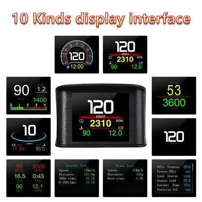 Enhanced Driving Experience with HUD OBD2+GPS On-board Computer: Head-up Display Car Tachometer with Turbo, Oil Pressure, Water Temp, and GPS Speedometer - Perfect for Gasoline Cars