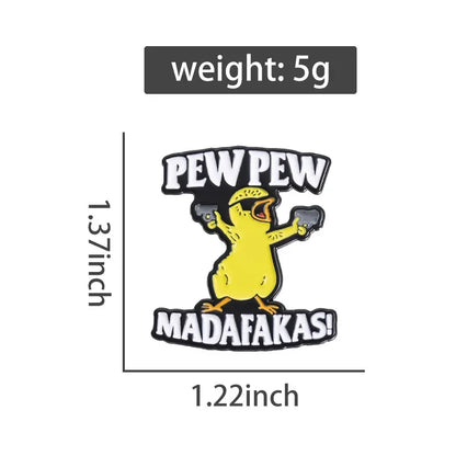 Pew Pew Madafakas Yellow Chick Enamel Pin – Cool Cartoon Brooch for Clothes, Backpacks & Lapels