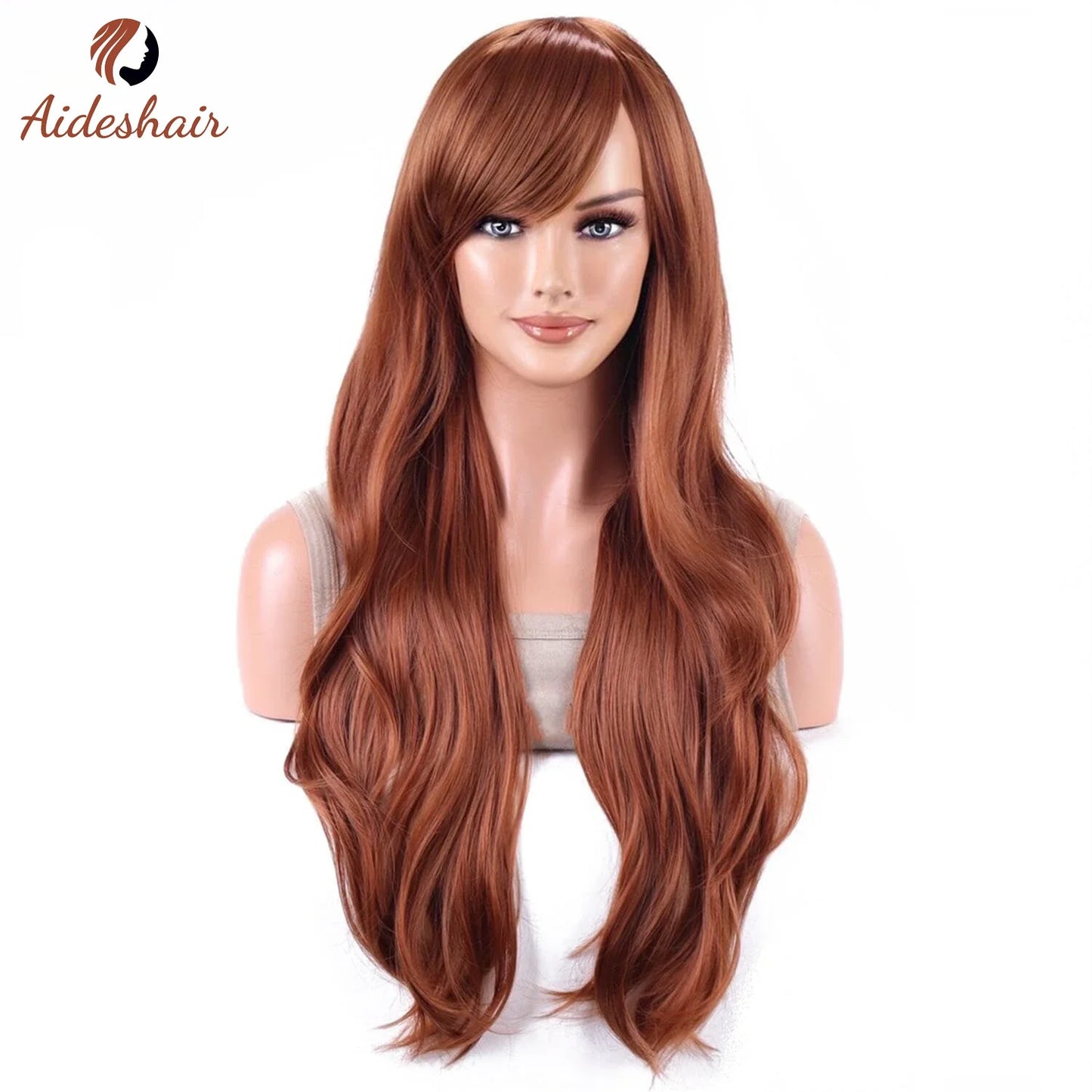 Aideshair 28" Long Wavy Curly Synthetic Wig – Heat Resistant Cosplay Wig for Women with Free Wig Cap