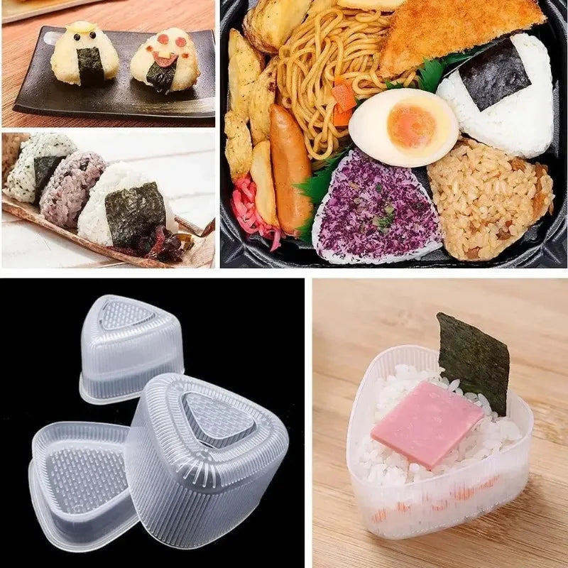 4PCS Transparent Sushi Mold Set – Triangular Onigiri Rice Ball Maker & Food Press Kit for Bento Kitchen Use