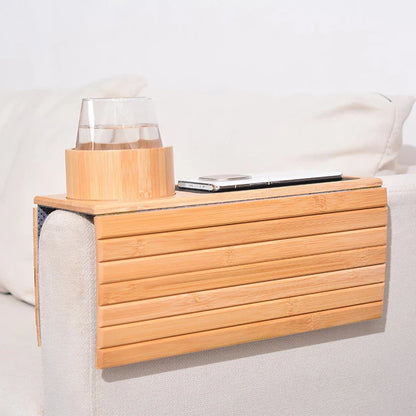 Bamboo Couch Cup Holder – Anti-Slip Foldable Sofa Armrest Tray for Cups, Snacks & Remote Control   1/2