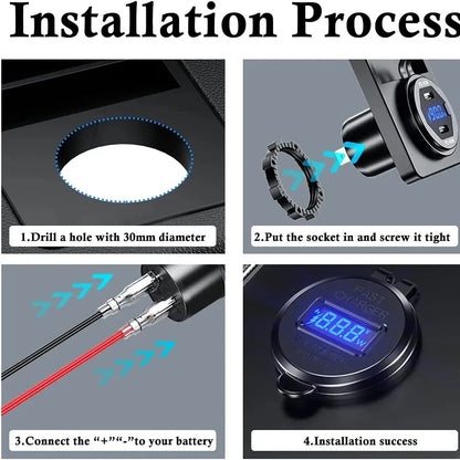 83W 12V Car USB Outlet – Laptop Charger with 65W USB-C PD3.0 & 18W QC3.0, Waterproof Multi-Port Socket with Power Switch for RV & Car