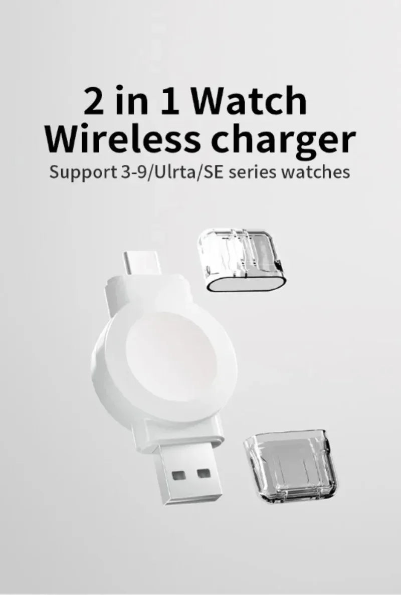 Magnetic Wireless Watch Charger USB-C — Fast Charging for Apple Watch 9/8/7/6/5/4/SE & Samsung Galaxy Watch 7/6/5/4 Active 1/2