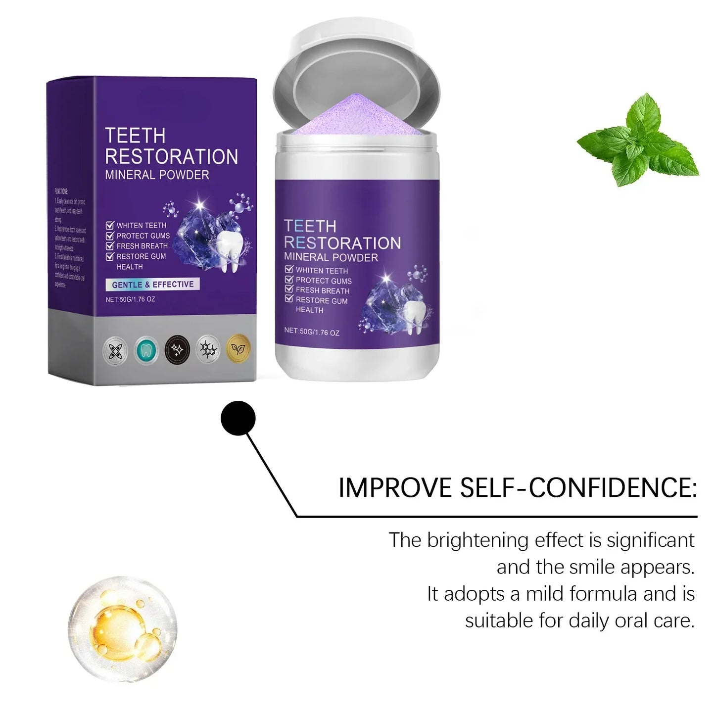 Teeth Restoration Mineral Powder — Enamel Strengthening & Whitening Dental Care Supplement