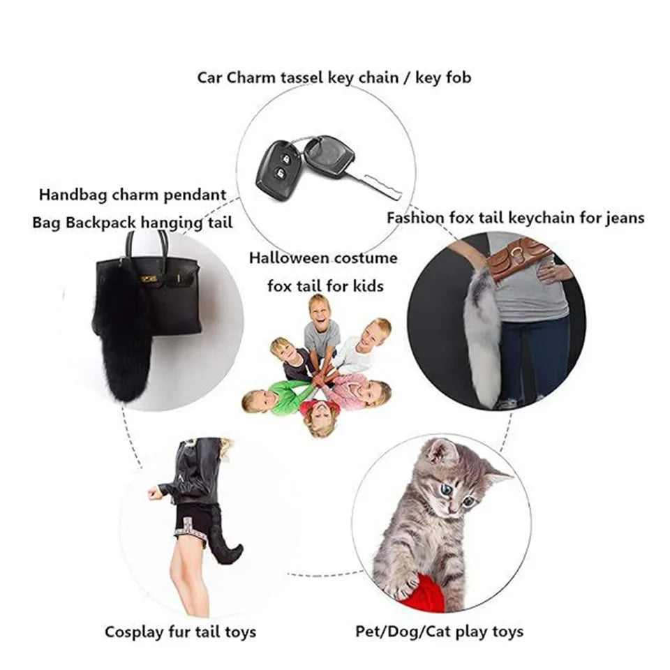 2024 Natural Fox Fur Tail Keychain – Chic Y2K Furry 40cm Keyring Accessory for Women’s Car Keys