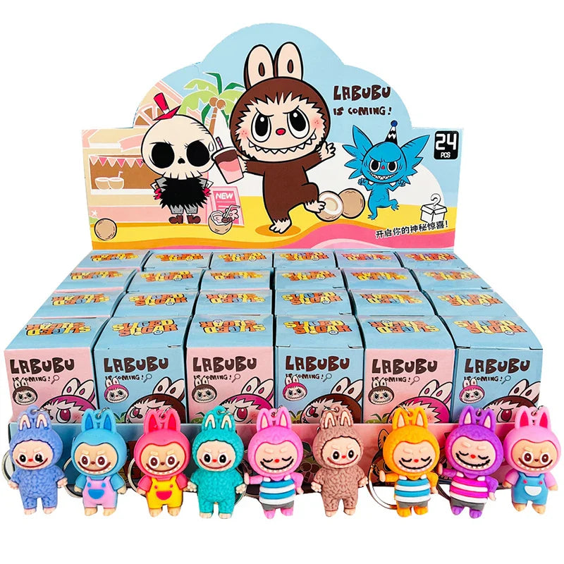 24PCS Labubu Blind Box PVC Figures – Kawaii Cartoon Keychain Dolls & Mystery Box Bag Decorations